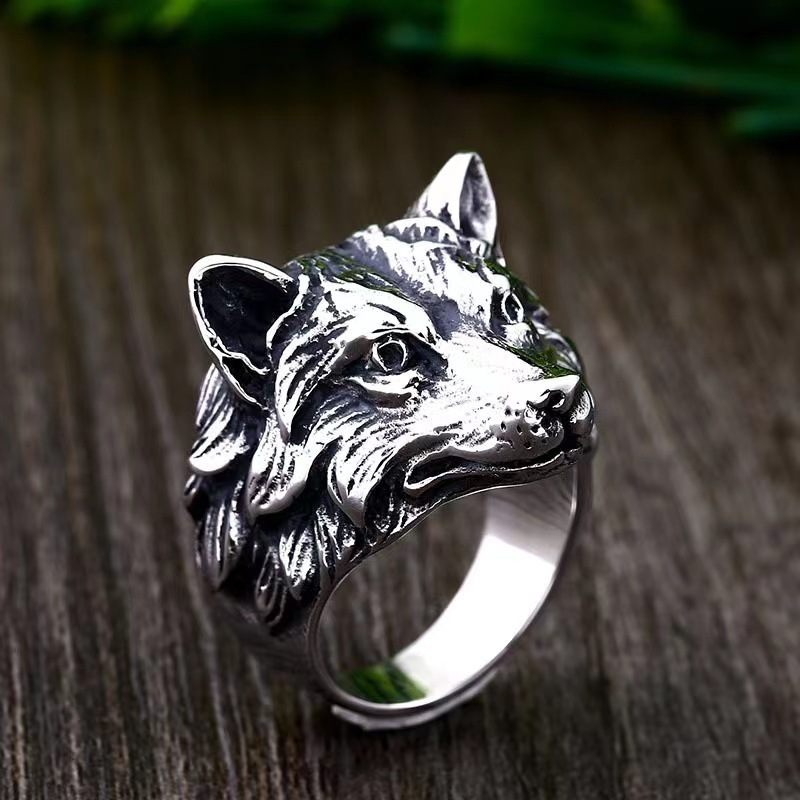 Cincin Kepala Serigala / Anjing - Sterling Silver Wolf Head Dogs Ring For Men / Aksesoris Fashion Ci