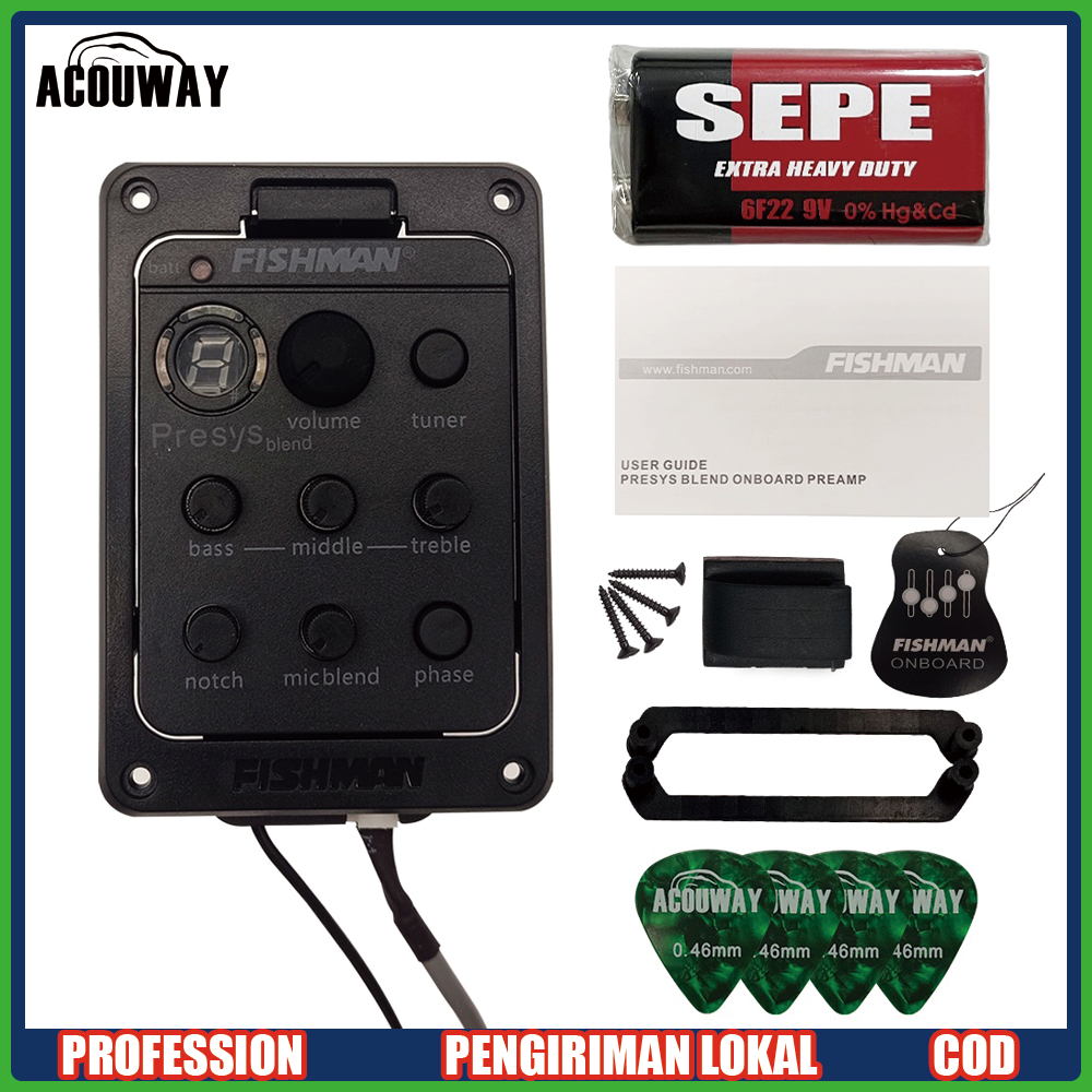 Equalizer Gitar Fishman Preamp Gitar 301 4-Band EQ Mic Blend Tunner Gitar Akustik Fishman Presys