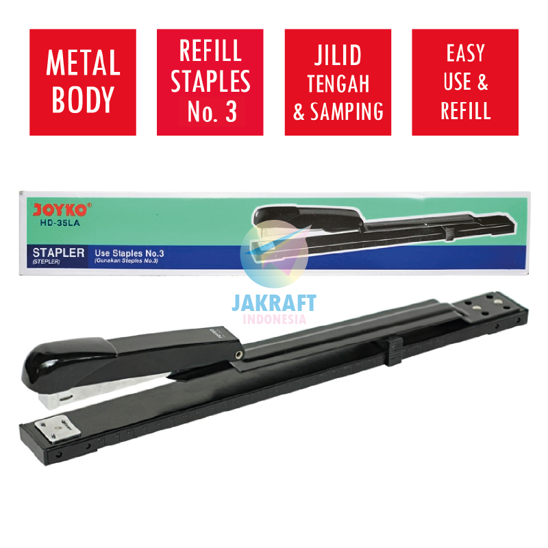 

(1 Unit) Stapler Hekter Panjang JOYKO HD-35LA Jilid Tengah Buku Refill Isi Staples No.3 / No.3E