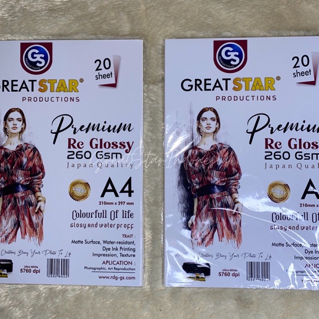 

Murah PREMIUM RC GLOSSY 26 GSM A4 WATER PROFF JAPAN