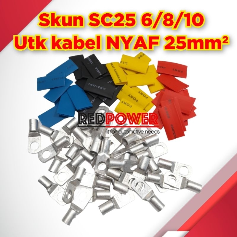 skun sc 25 6 / 8 / 10 dan heat shrink untuk kabel NYAF 25mm sc25 sc25-8 sc25-6 sc25-10