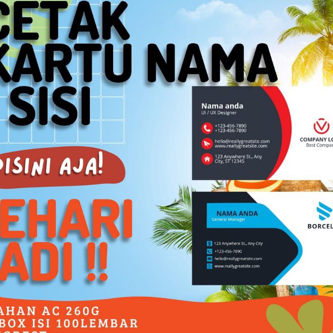 

Tawaran CETAK KARTU NAMA 1 sisi 1box isi 1lembar