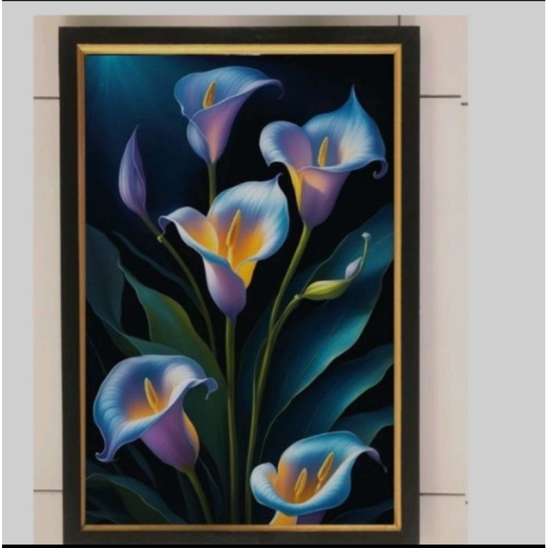 Hiasan dinding lukisan cetak Bunga terompet hitam plus bingkai UK 35x52cm