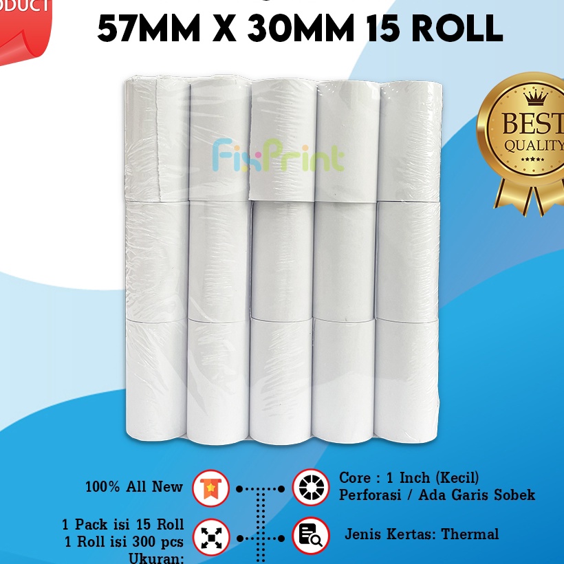 

Kilat Paket 15 Roll Kertas Struk Kasir ukuran 57mm x 3mm 57 mm x 3mm Printer Thermal Iware 58mm EDC Tanpa Core Polos