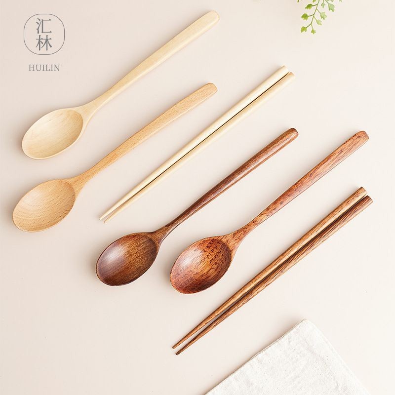 sendok makan kayu 23cm / sumpit kayu korea / sendok kayu korea - sumpit cream