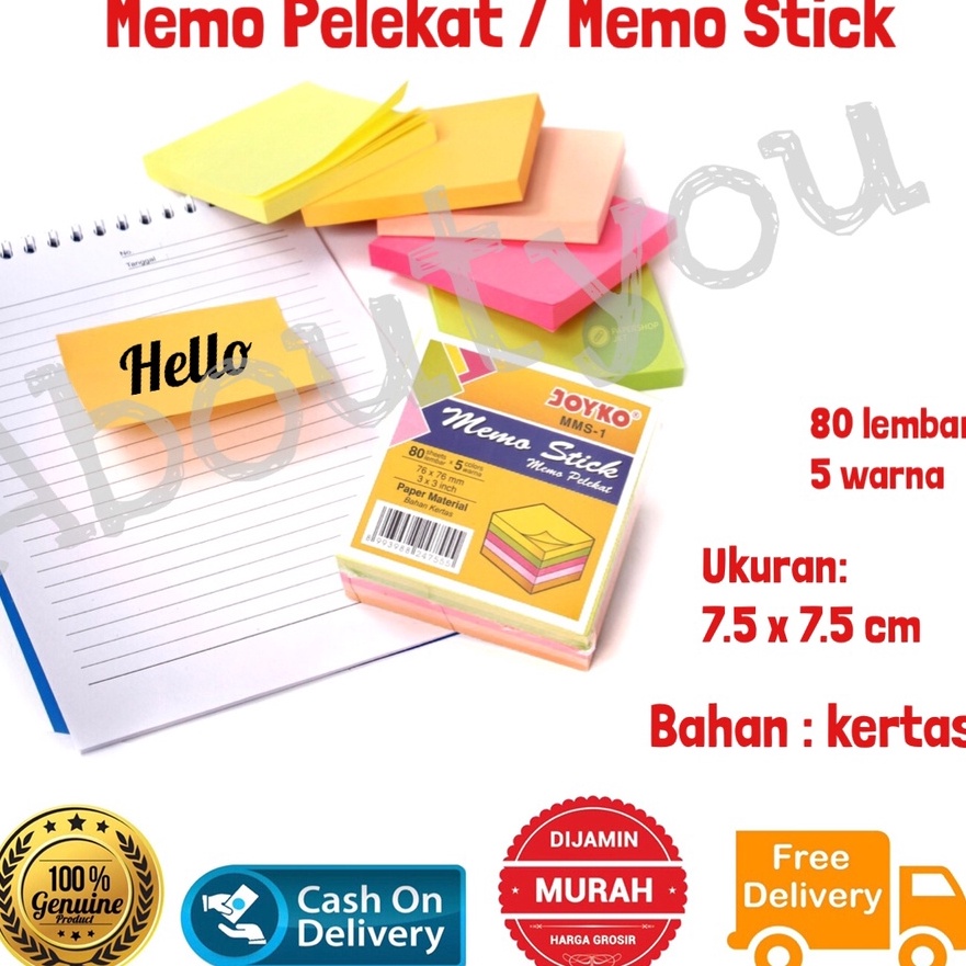 

Hematku Kertas Memo STICK Notes Joyko MMS1 Sticky Note Kertas Warna Pesan