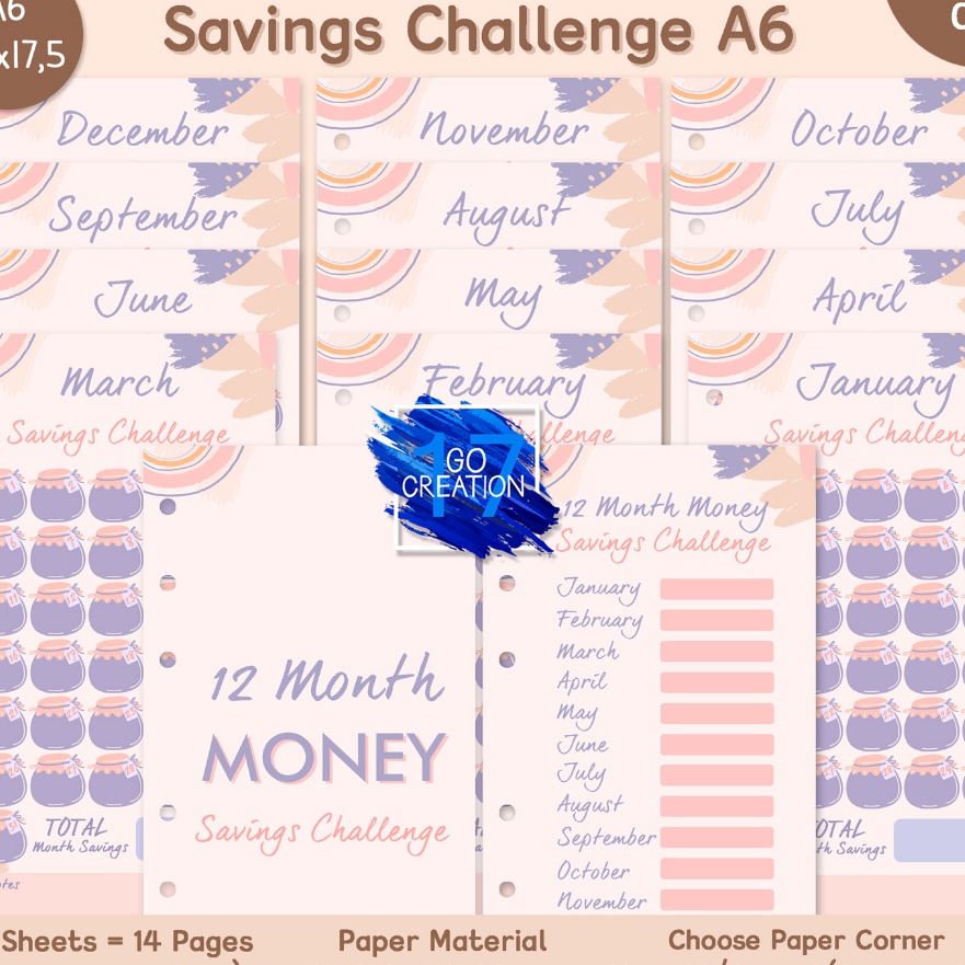 

HJ6 Buku Planner Refill Kertas Binder Tantangan Nabung Uang Kalender 12 Bulan Saving Challenge Motif Premium 6 ring a6