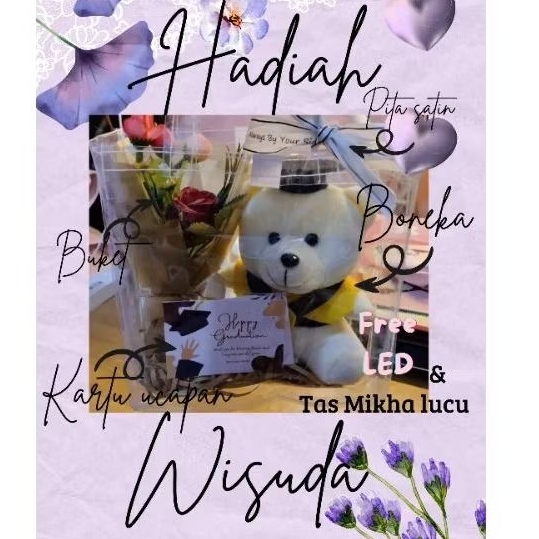 {FREE LED} HADIAH WISUDA TOTE BAG WISUDA - gift tas wisuda boneka+buket bisa request tambah jajan