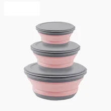 3 Pcs Mangkok Piring Lipat Silikon Camping Outdoor Travel Foldable