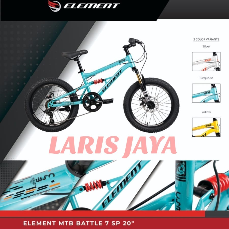 Terlaris [ Bonus Bell ] Sepeda Gunung 20 Inch Fullsus Element Battle Mtb 20 Inch Element Fullsus
