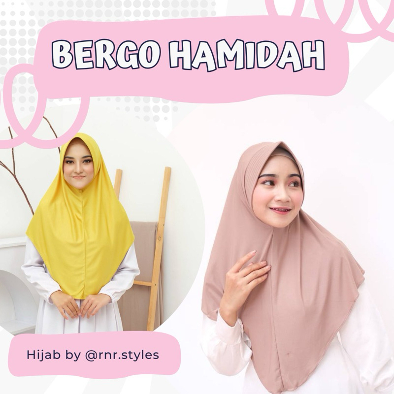 (PAKET 4 PCS HIJAB) Hijab Bergo Hamidah Hijab instan premium bahan hygent balon Label rosegold by rn
