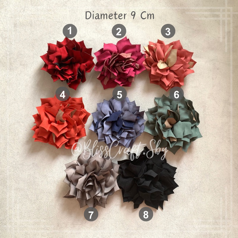 6Pcs Bunga Kain Corduroy 9Cm / Bunga Baju / Bunga Bross
