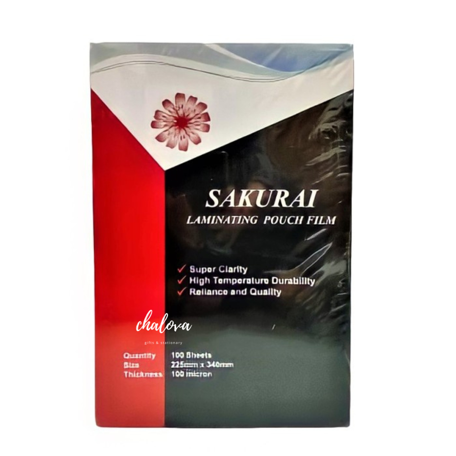 

[PAK] PLASTIK LAMINATING SAKURAI UKURAN F4 / MIKA LAMINASI PANAS SAKURAI UKURAN FOLIO 225 MM X 340 MM 100 MICRON 100 LEMBAR