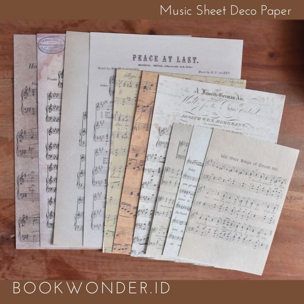 

10 Lembar Music Sheet Deco Paper Vintage Kertas Musik Scrapbbok Journal Bujo DIY