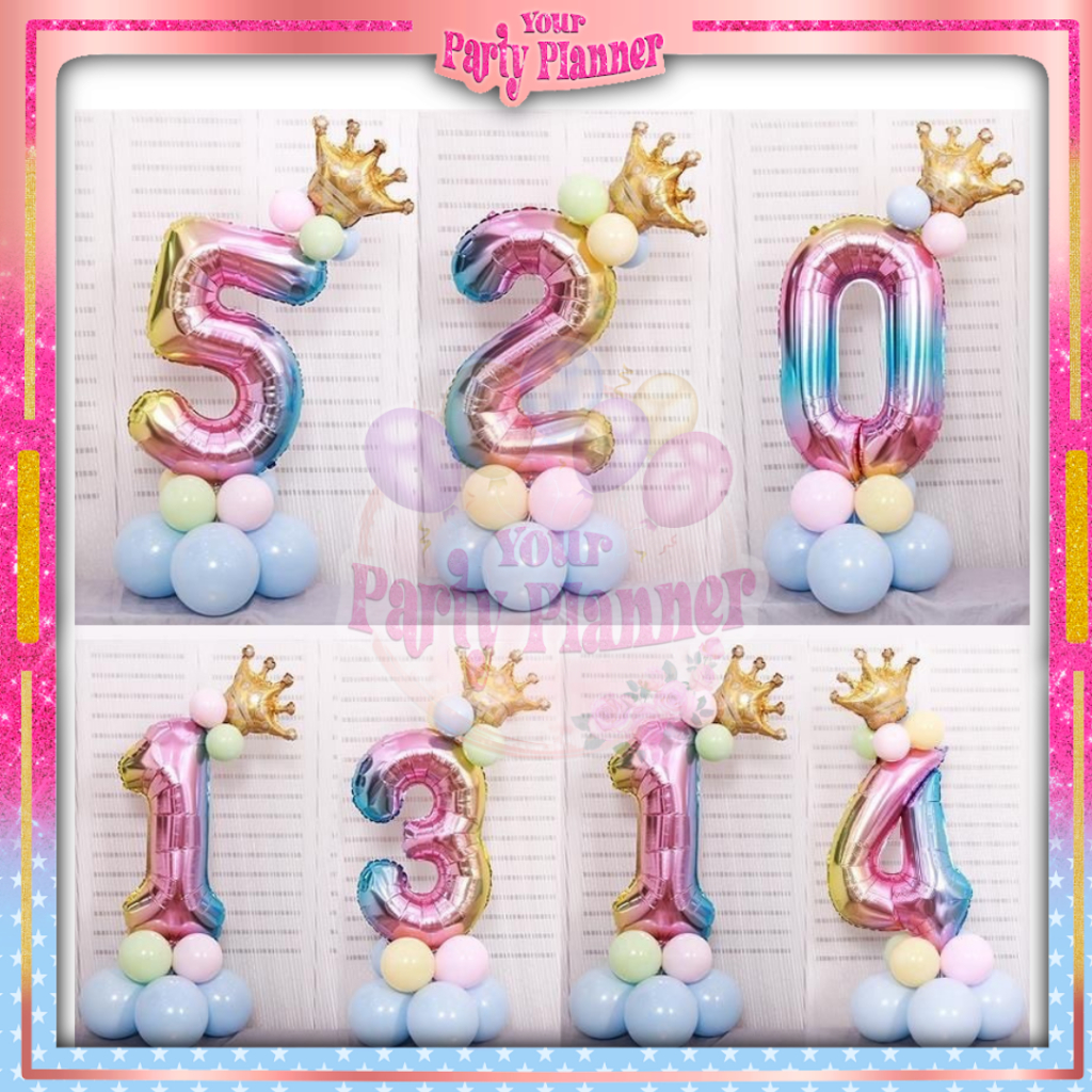BIRTHDAY PACKAGE Paket Balon Foil Angka Rainbow dan Mahkota untuk Ulang Tahun / Paket Dekorasi Pesta
