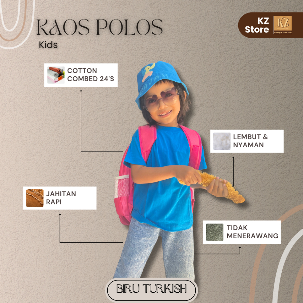 Kaos Oblong Anak Combed 24's Biru Turkish
