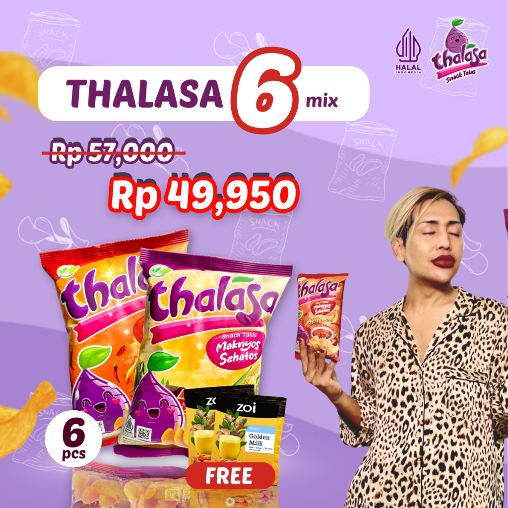 

Thalasa Bundle 6 Mix FREE 2 Sachet Zoi Golden Milk x Kim Hawt Thalasa Snack (Rasa Jagung Bakar/ Pedas Sedap)