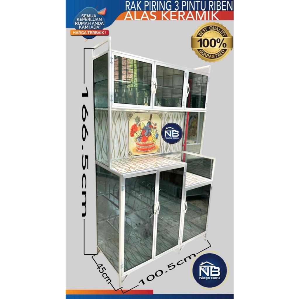 RAK PIRING / LEMARI PIRING 3 PINTU KACA RIBEN KERAMIK KHUSUS BOGOR KURIR TOKO