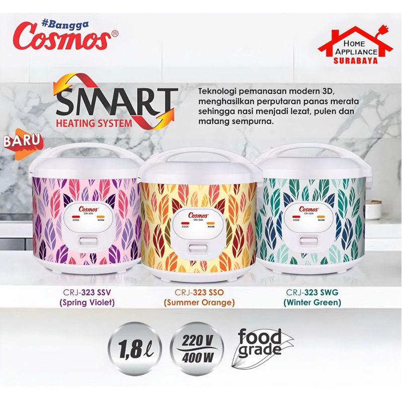Rice Cooker Magic Com Cosmos CRJ-323 S / CRJ-323S / CRJ 323 S SSO SSV SWG Kapasitas 1.8 Liter