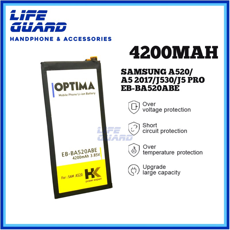 BATERAI HK OPTIMA SAMSUNG A520 | A5.2017 | J530 | J5 PRO EB-BA520ABE 4200MAH 3.85V BATRE DOUBLE IC