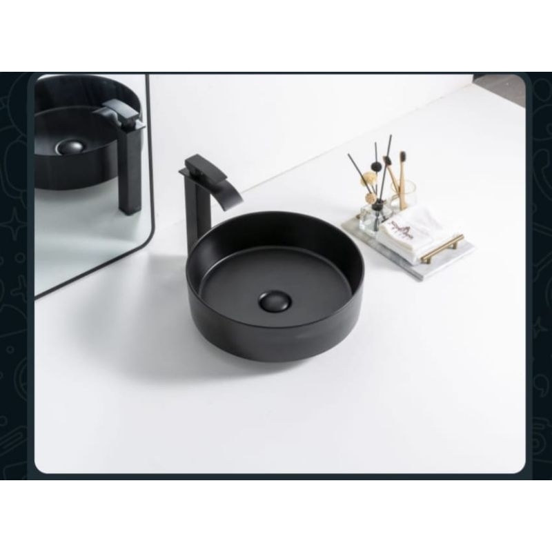 wastafel bulat minimalist grey / wastafel keramik bulat hitam