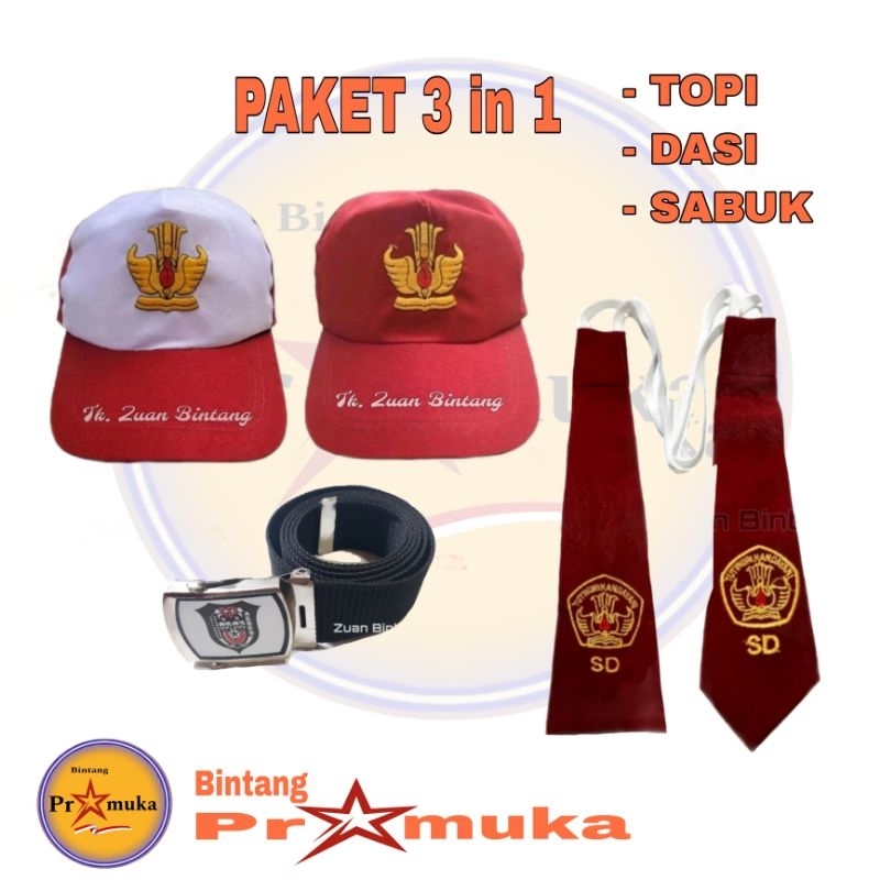 TOPI SD DASI SD SABUK SD SEPAKET / PAKET TOPI DASI DAN IKAT PINGGANG SD
