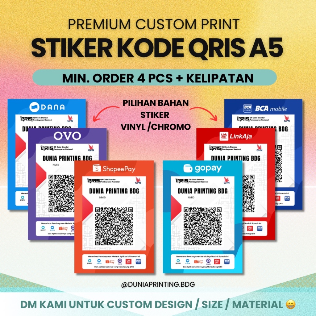 

[EXPRESS] Cetak Stiker QRIS A5 per Piece | Print QR Code Sticker | Chromo Vinyl | Label Barcode Waterproof