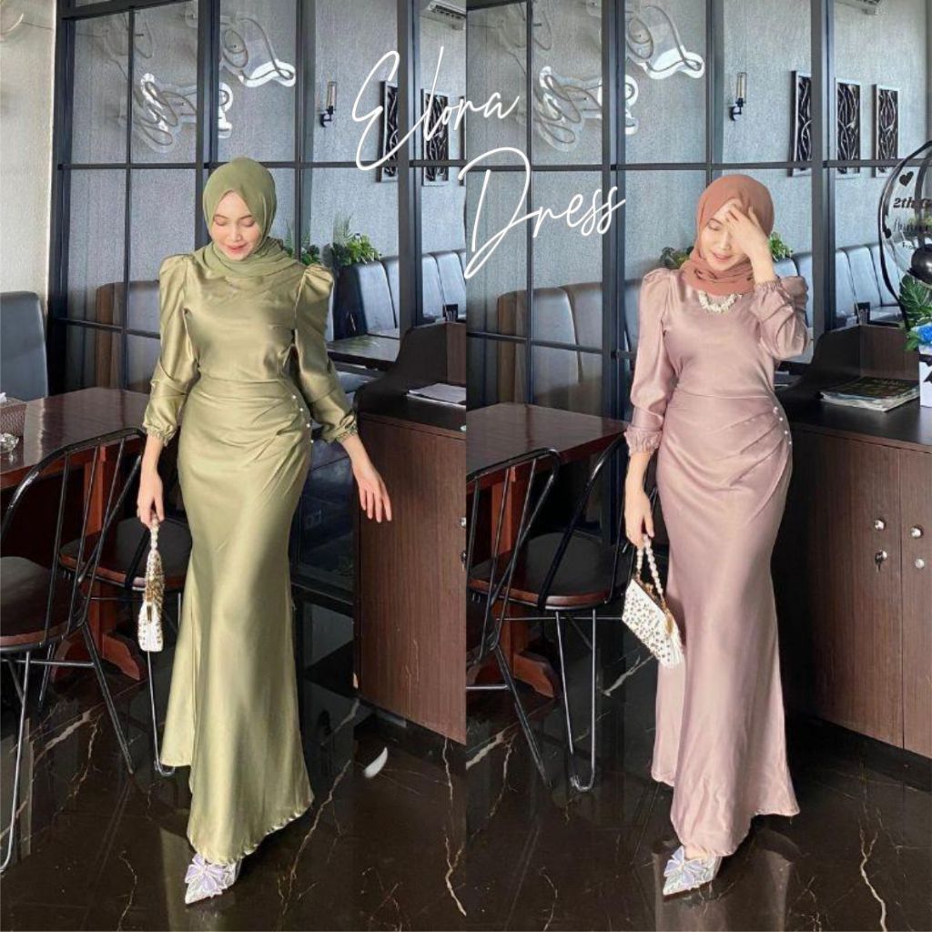 Elora Dress by Guzel Satin Silk Premium Baju Fashion Wanita Kondangan Wisuda Couple Muslimah