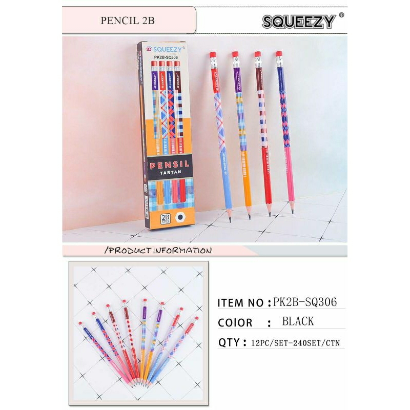 

1 Pack = 12 pcs Pensil 2B Squeezy PK2B-SQ306 / Pensil 2B murah