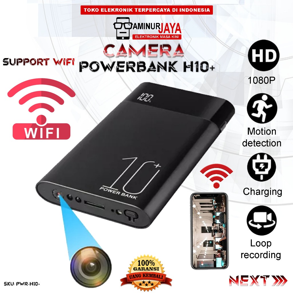 Cctv Camera Spy Hidden Camera Powerbank H10+ 10000mAh Cctv Wifi 1080p Kamera Full HD PowerBank Spy C