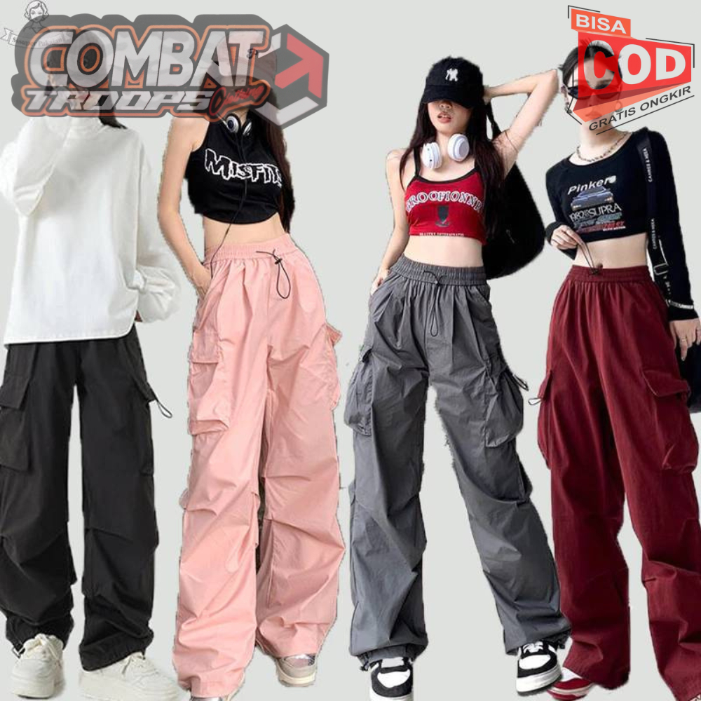 Cargo Pants Celana Cargo Parasut Panjang Cream Streetwear Unisex Celana Cargo Panjang Wanita Celana 