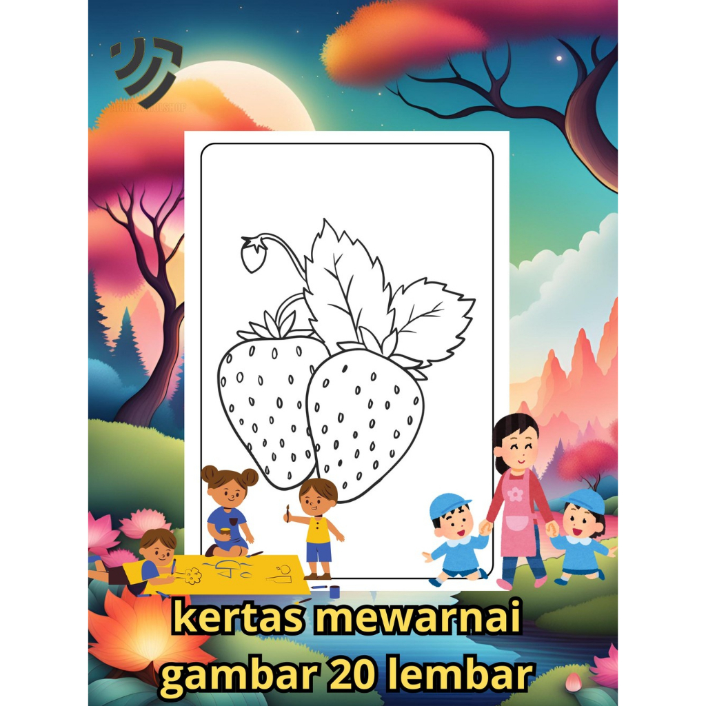 

kertas gambar mewarnai tema buahan 20 lembar dan bonus pensil 12 warna