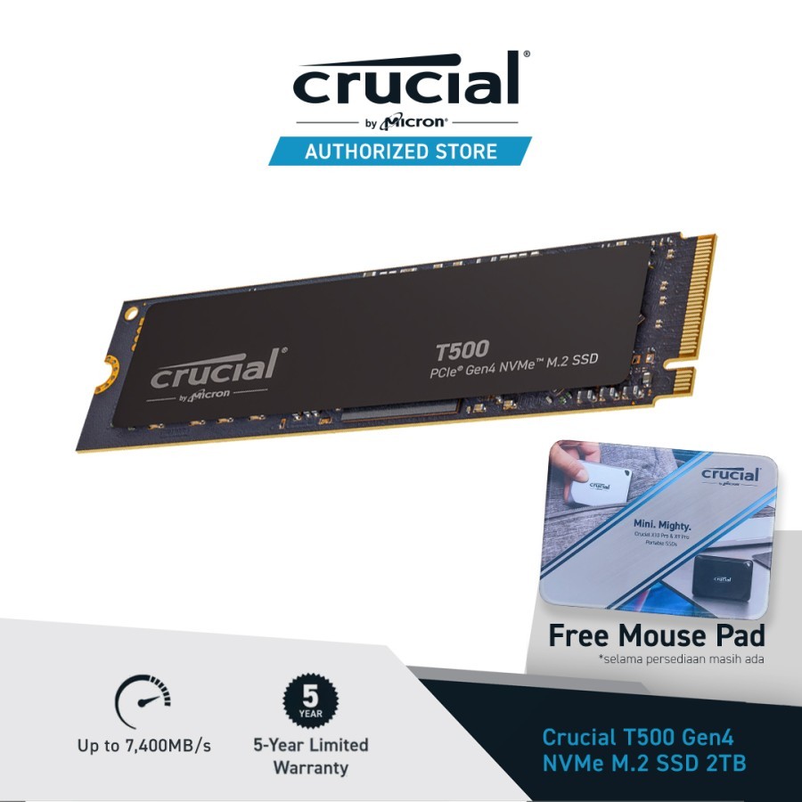 Crucial SSD T500 PCIe Gen4 NVMe M.2 SSD 1TB  Non Heatsink