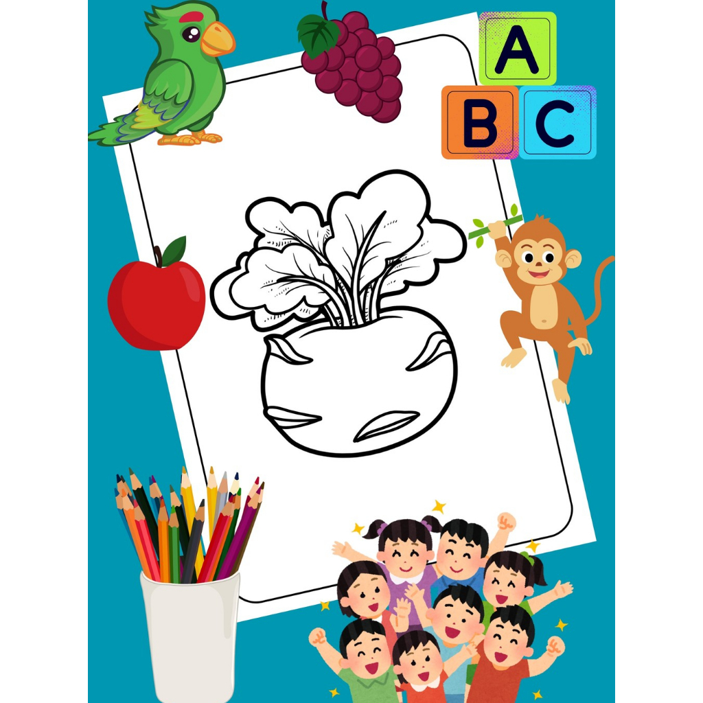 

kertas gambar mewarnai tema sayuran 20 lembar dan bonus pensil 12 warna