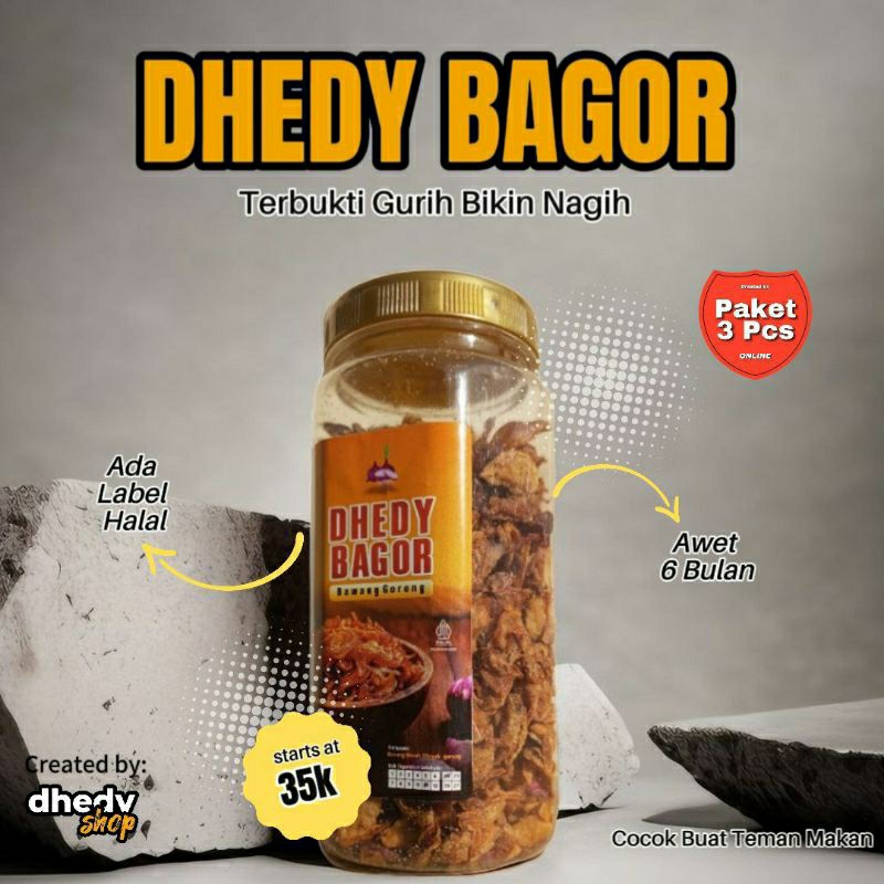 

3 Pcs DHEDY BAGOR Bawang Goreng Gurih & Crispy