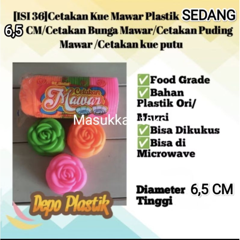 [ISI 36] Cetakan Kue Mawar Plastik Kecil SEDANG 6,5 CM/Cetakan Bunga Mawar/Cetakan Puding Mawar /Cet