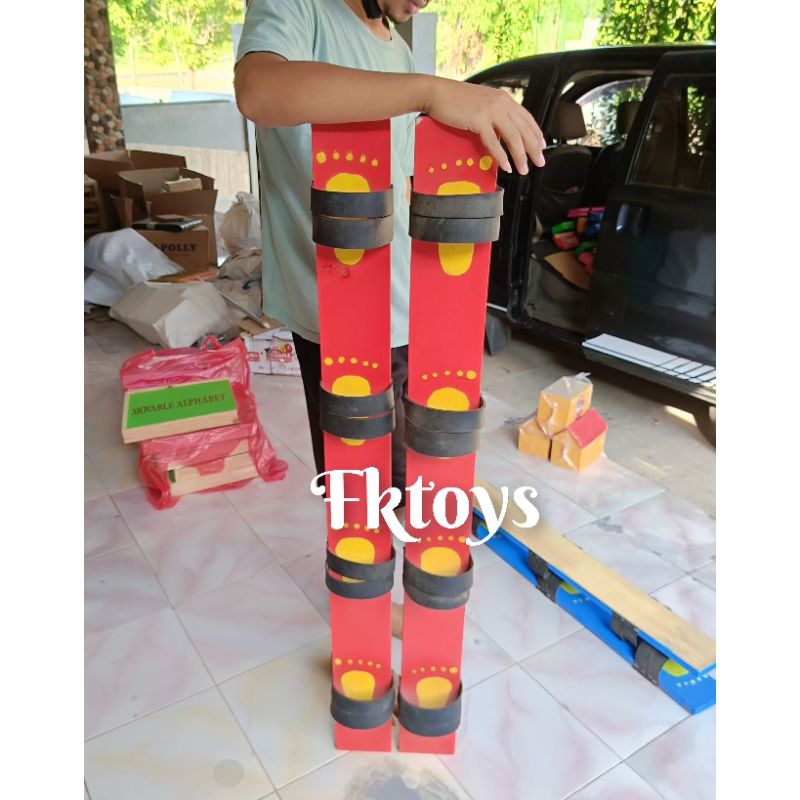 Bakiak kayu Isi 4 Bakiak Dewasa Pelatih kekompakan Peraga Edukasi