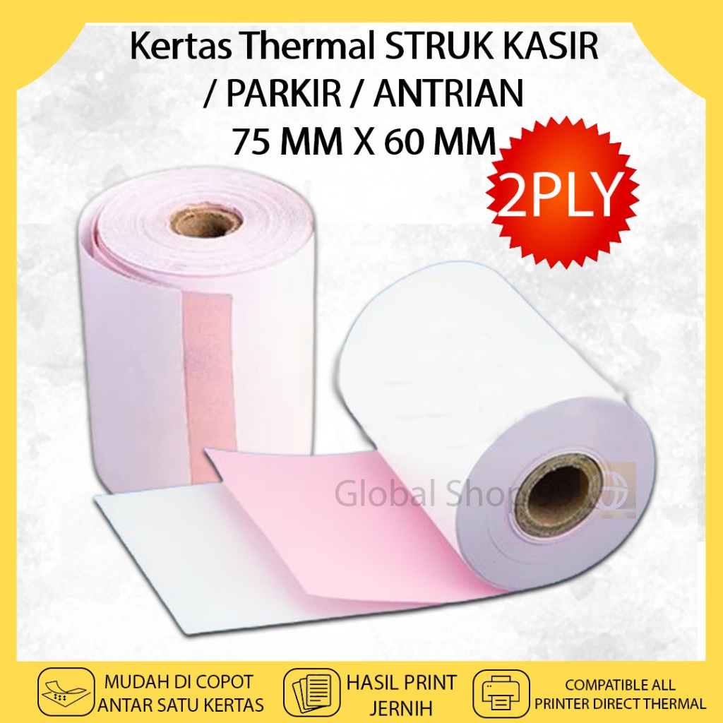 

Kertas Struk Nota Kasir Parkir Antri 75 X 60 2PLY HVS PAPER Dua Rangkap Thermal