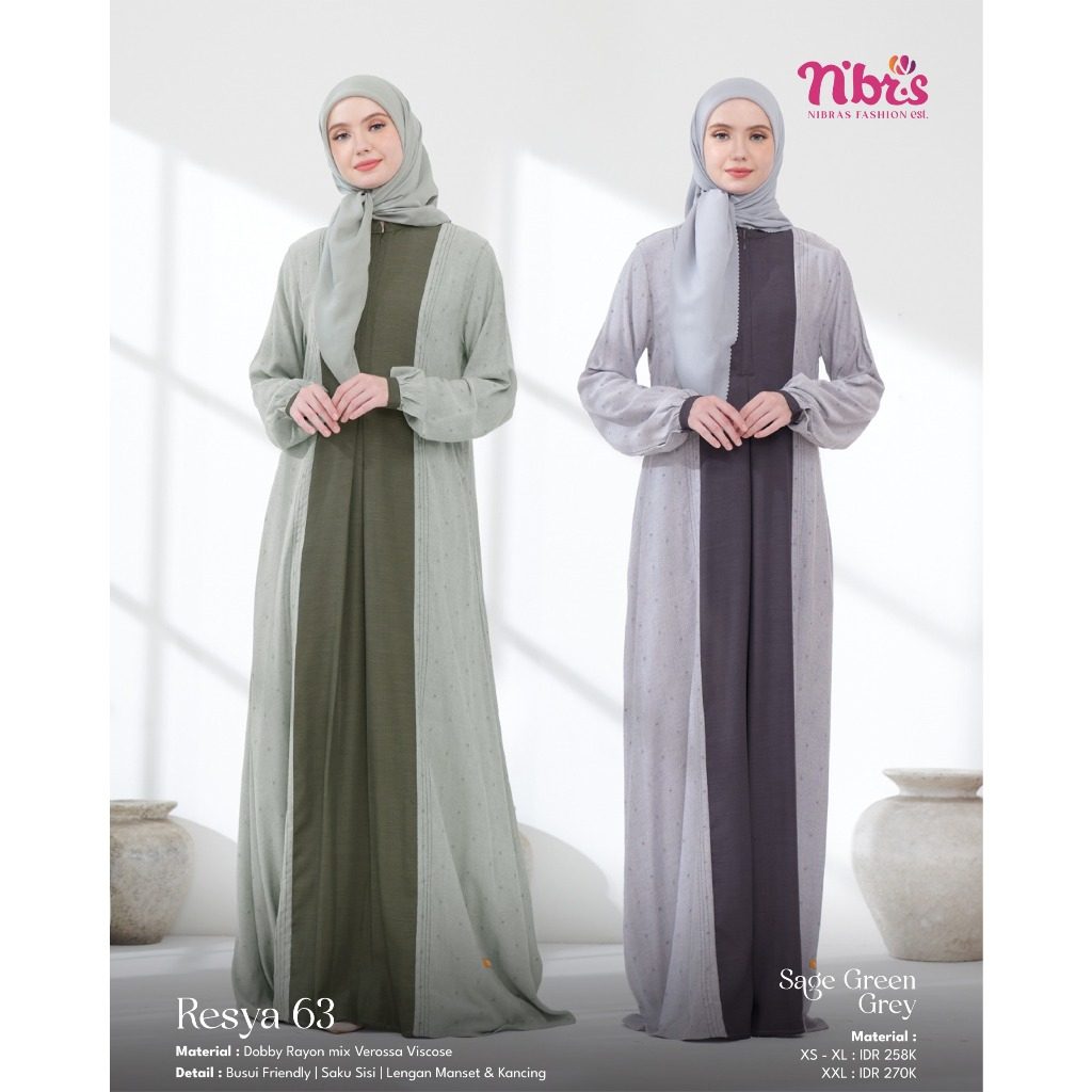 Gamis Terbaru Dewasa by Nibras || Resya 63 Sage Green & Grey || Fashion Muslim