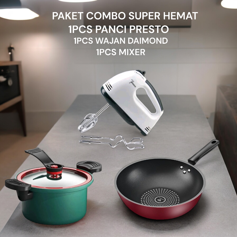 Paket Combo Super Hemat ( Panci Presto + Panci Diamond + Hand Mixer)