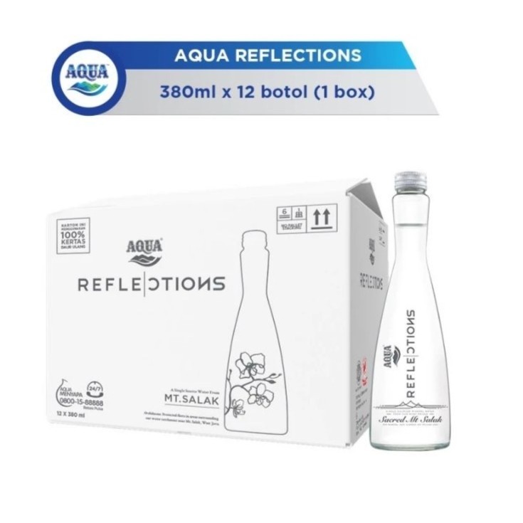 

Aqua Reflections STILL botol beling kaca 380ml 1 DUS Aqua Reflection mineral water glass bottle air minum isi 12 botol