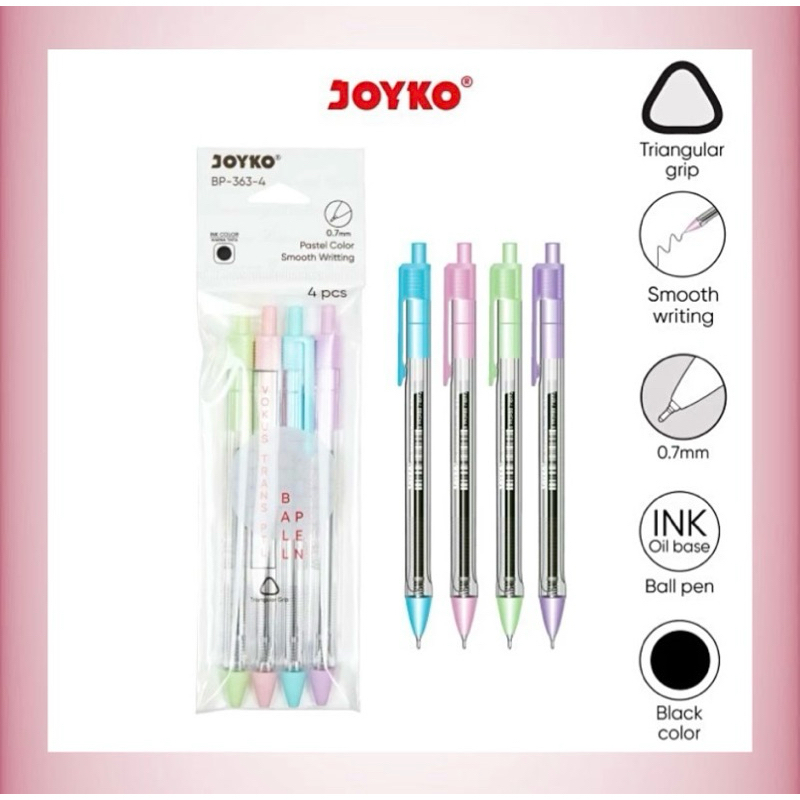 

N144-B 4 PCS Ball Pen Pulpen Pena Joyko BP-363 Vokus Trans PTL 0.7 mm 1 Set 4 Pcs
