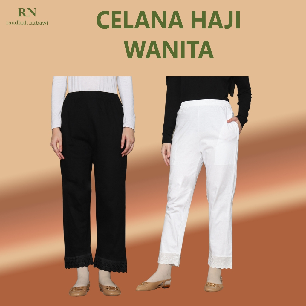 Celana Katun Twill Cardet Wanita Hitam Putih Perlengkapan Haji Umroh Dalaman Gamis