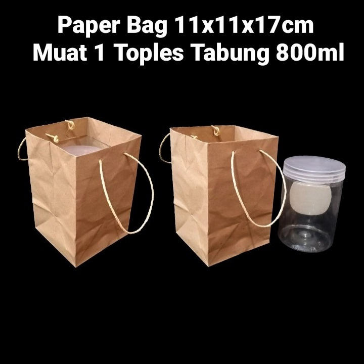 

( 5 pcs ) Tas Jinjing Polos Ukuran 11x11x7 cm Bahan Tebal Paperbag Hampers Kuker Muat 1 Toples Tabung 800ml
