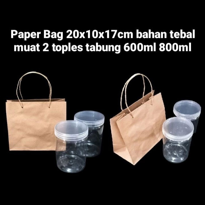 

( 5 pcs ) Paperbag Packaging Kue Kering Ukuran 20x10x17 cm Tas Tenteng Muat 2 Toples Tabung 600 ml