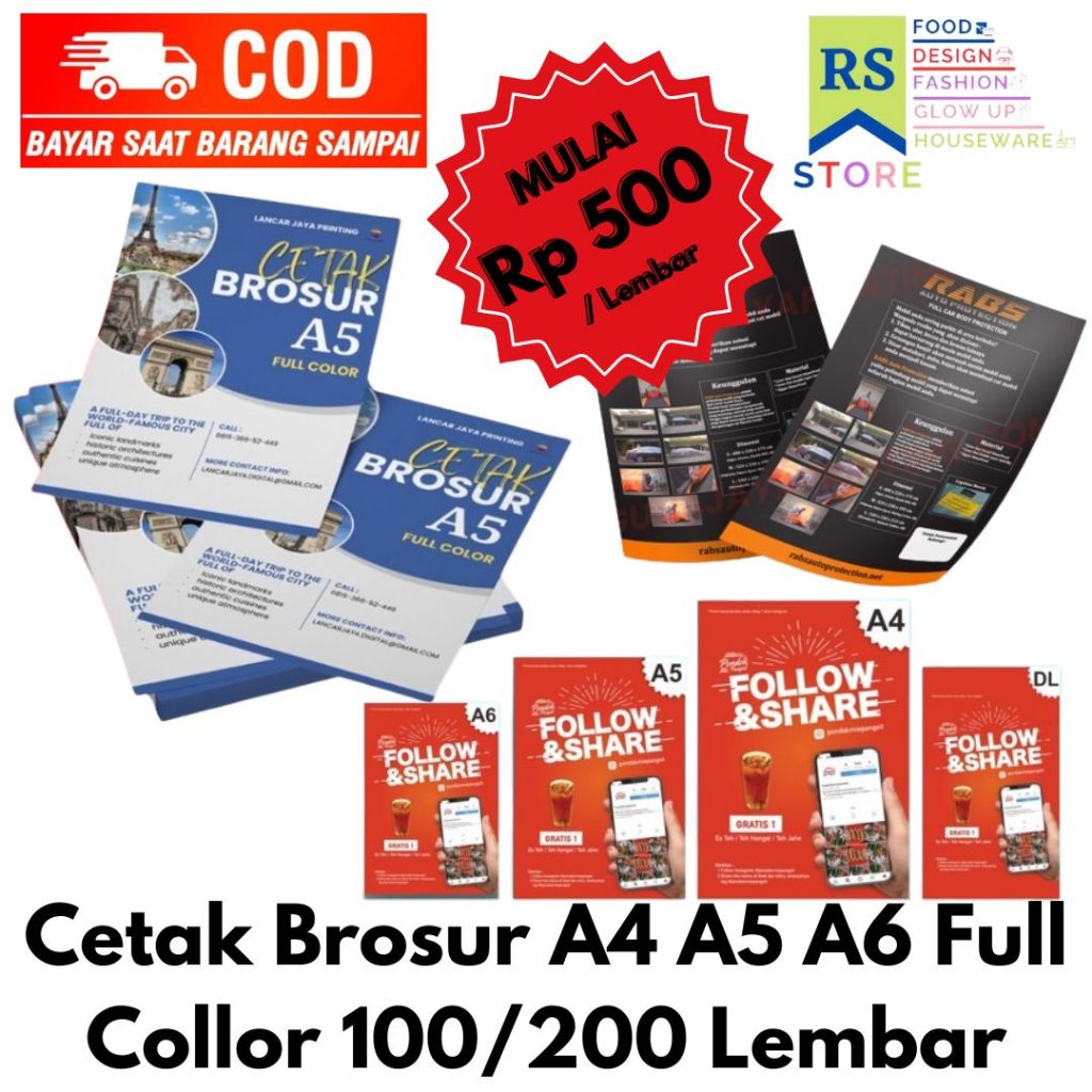 

paket cetak brosur fullcolor – flyer digital printing ukuran a6 a5 a4 100/200 lembar jadi / cetak murah brosur 1 atau 2 sisi art paper 150gr / cetak brosur flyer pamflet leaflet custom desain / print flyer promosi