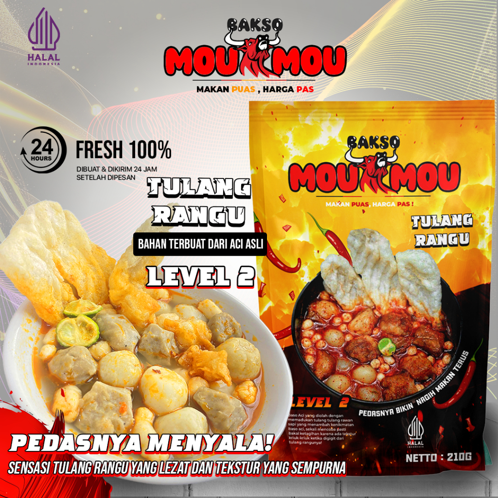 

-Bakso MouMou-Baso Aci Tulang Rangu Varian Pedas Level 2 Boci Halal Makanan Frozen Premium Murah