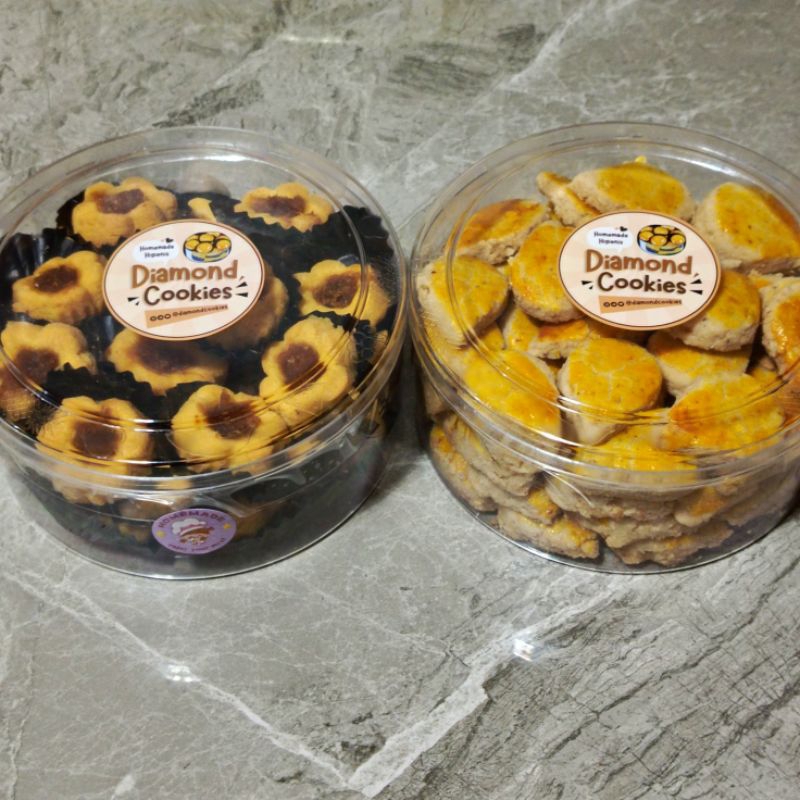 

【 DIAMONDCOOKIES 】PAKET BUNDLING JUMBO 2!! ( Thumbprint Nanas - Kue Kacang ) • WISMAN • Premium • Mika Bulat • Isi 2 Mika Bulat