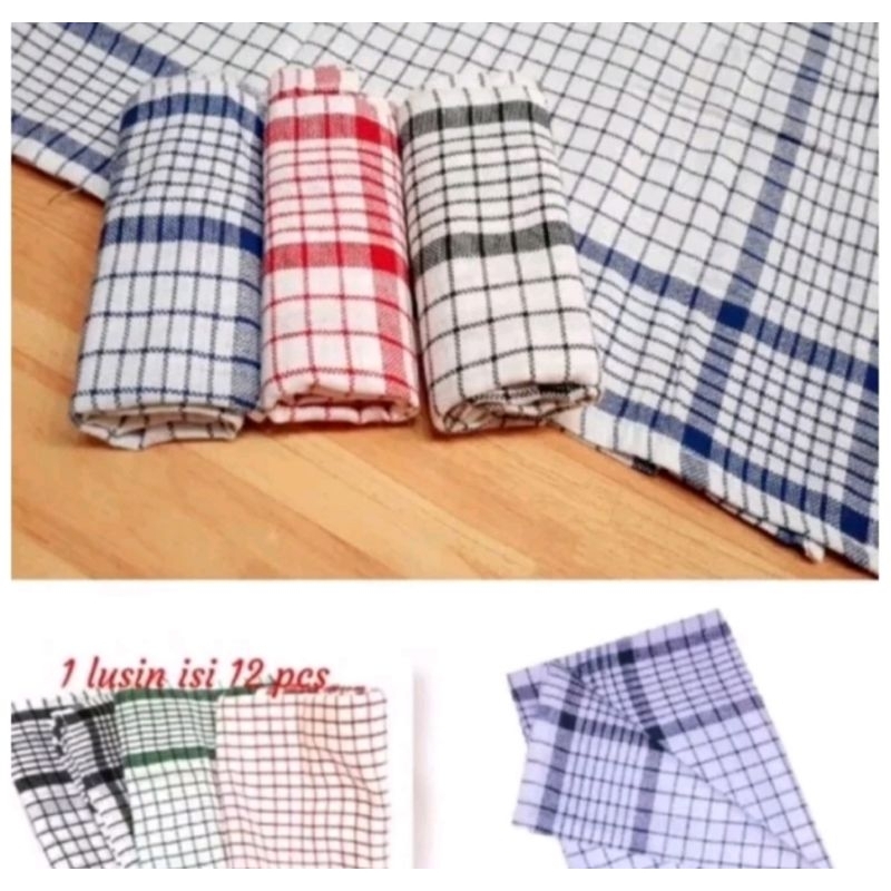 Lap Dapur 12 Pcs/1 Lusin motif kotak murah