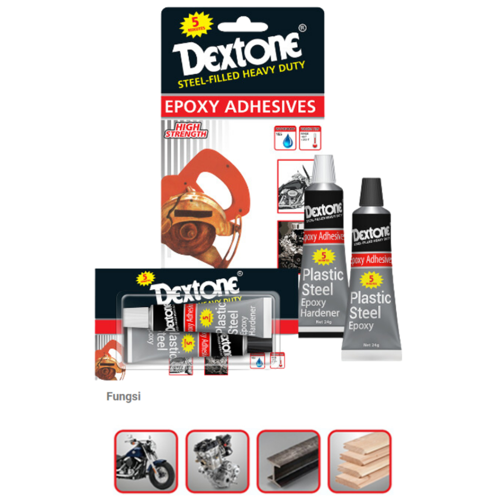 Dextone Steel-Filled Heavy Duty / Epoxy Adhesives 5 Minutes / Plastic Steel (6gr Resin & 6gr Hardene